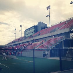 East Campus Athletic Village - Grandstand seats and press box, viewed from the north end zone