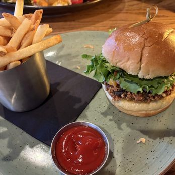 The Park Kitchen & Bar - Portobello burger with fries - Burgers Near Me - Calgary, Alberta The Park Kitchen & Bar - Portobello burger with fries - Burgers Near Me - Calgary, Alberta
