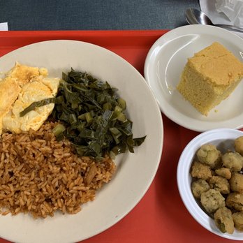 Workmen's Cafe - Red rice, Mac n cheese, fried okra and corn bread - Soul Food Near Me - Charleston, South Carolina