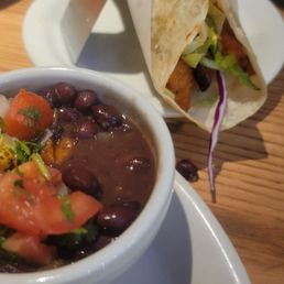 Chicken fajita taco and black beans
