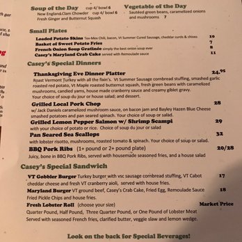 Casey's Caboose - Thanksgiving Eve special Menu - Steakhouses Near Me - Killington, Vermont