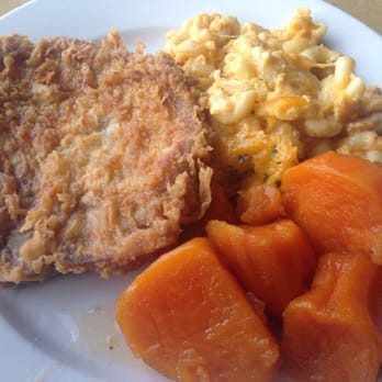 Sandra's Next Generation - Fried Pork Chop with Macaroni & Cheese and Candid Yams. - Soul Food Near Me - New Haven, Connecticut Sandra's Next Generation - Fried Pork Chop with Macaroni & Cheese and Candid Yams. - Soul Food Near Me - New Haven, Connecticut