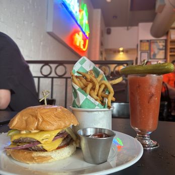 Henry's End - Double Smash Burger, Fries, Bloody Mary - New American Near Me - Brooklyn, New York