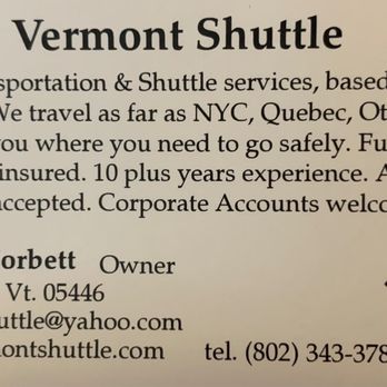 Vermont Shuttle - Business card - Airport Shuttles Near Me - Colchester, Vermont
