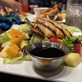 Anaya’s Seafood Scratch Kitchen - Half an Anaya's tropical salad with seared Salmon! WOW! - Seafood Near Me - Plano, Texas