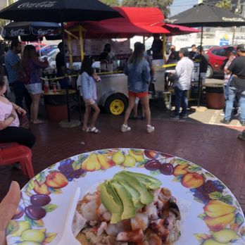 La Guerrerense - Campechana, (tostadas with tuna, shrimp, octopus, sea snail, scallops, mussels, clams) - Food Stands Near Me - Ensenada, BCN