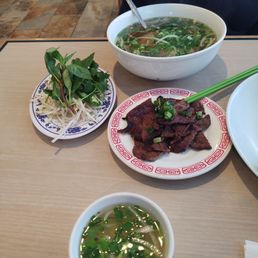 Beef pho noodle soup