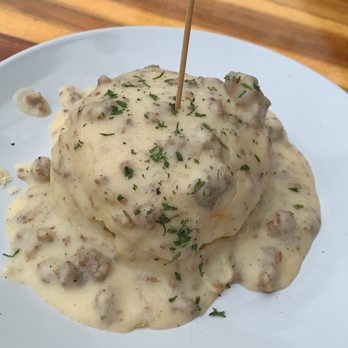 Spoons Cafe - House - made Buttermilk Biscuit with Sausage Gravy - New American Near Me - Baltimore, Maryland Spoons Cafe - House - made Buttermilk Biscuit with Sausage Gravy - New American Near Me - Baltimore, Maryland