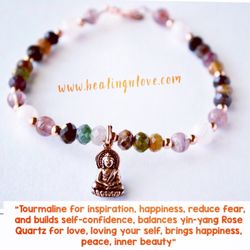 HealingNLove - Tourmaline and buddha sterling silver dipped in 14k Rose Gold