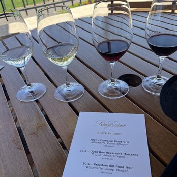 King Estate Winery - Elite flight and the prices of each bottle. - Wineries Near Me - Eugene, Oregon King Estate Winery - Elite flight and the prices of each bottle. - Wineries Near Me - Eugene, Oregon