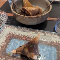 El Botero - "Spanish Samosas" filled with beef, pork, and chicken, with a ham reduction on top!