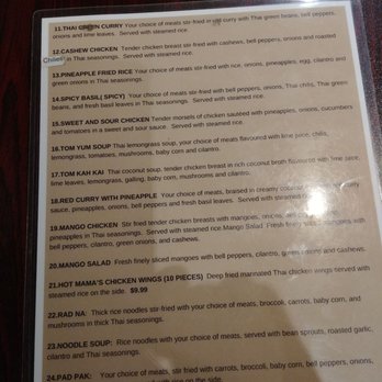 Hot Mama Noi's Thai On The Fly - Menu back page - Thai Near Me - Pickering, Ontario
