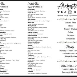 Alabasters Tea Bar - Our Menu