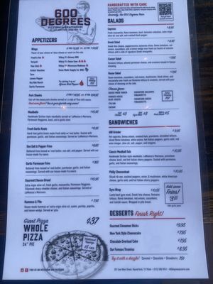 Menu photo 4 600 Degrees Round Rock, TX