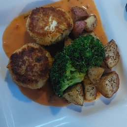 Crab cakes with roasted potatoes and broccoli $31 Crab cakes with roasted potatoes and broccoli $31