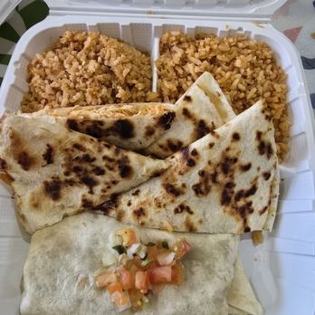 Los Chaparros Mexican Restaurant - Part of the 3 choice combo plate all rice. Carnita burrito, chicken quesadilla. - Tex-Mex Near Me - Honolulu, Hawaii