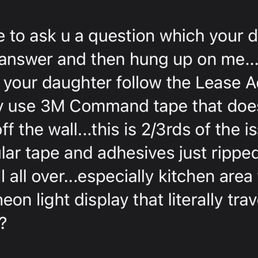 Email from mark stating the lease had a "no tape" rule. Was never in the lease at all. Complete lie.