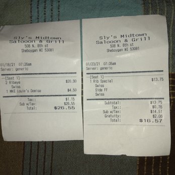 Sly's Midtown Salooon and Grill - I was clearly not charged correctly and told meat prices went up. - Bars Near Me - Sheboygan, Wisconsin Sly's Midtown Salooon and Grill - I was clearly not charged correctly and told meat prices went up. - Bars Near Me - Sheboygan, Wisconsin