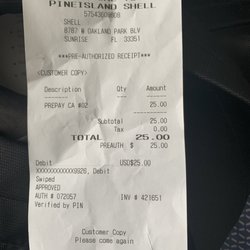 Shell - Pre-Paid amount