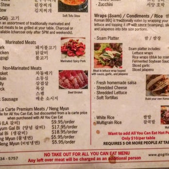 Gogi Time - All you can eat menu - bottom half (Sunday 2015-10-04) - Korean Near Me - Oakland, California
