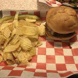 Awesome burger with shredded pork on top, definitely great!