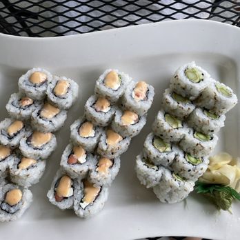 Green Papaya - Spicy salmon roll, Philadelphia roll with spicy mayo, and temple roll. All delicious! - Thai Near Me - Cincinnati, Ohio