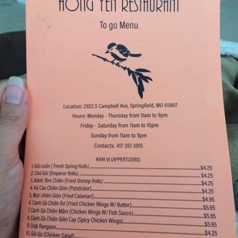 Hong Yen - Menu - pg 1 - Vietnamese Near Me - Springfield, Missouri