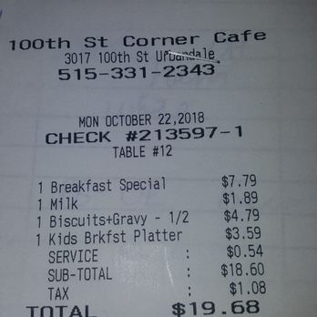 100th St Corner Cafe - I have never been to a restaurant where they added a service fee - Cafes Near Me - Urbandale, Iowa 100th St Corner Cafe - I have never been to a restaurant where they added a service fee - Cafes Near Me - Urbandale, Iowa