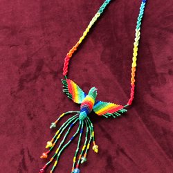 Arte Huichol - A life-size hummingbird necklace in a rainbow of colours.