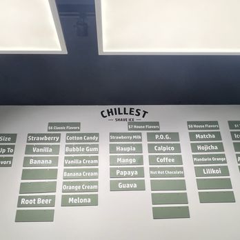 Chillest Shave Ice - Menu - Shaved Ice Near Me - Honolulu, Hawaii
