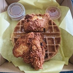 Chicken & Waffles Monty's #1 (two piece fried chicken on a Belgian waffle) Chicken & Waffles Monty's #1 (two piece fried chicken on a Belgian waffle)