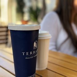 Terranea Resort - Chai latte with milk alternative in 20 oz cup. Biodegradable cup printed with soy based ink and paper lid