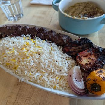 BiBi - Organic Beet Tenderloin Kabob with Rice and grilled Veggies. - Mediterranean Near Me - Kirkland, Washington BiBi - Organic Beet Tenderloin Kabob with Rice and grilled Veggies. - Mediterranean Near Me - Kirkland, Washington