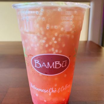 BAMBU - Strawberry Fresh Fruit Tea with Basil Seeds and Crystal Bubbles - Bubble Tea Near Me - Stony Brook, New York