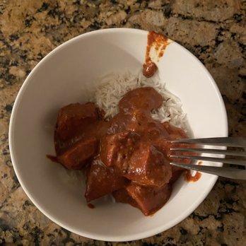 Spice Creations - This is the whole meal. Not enough rice to even cover the bottom of the cereal bowl. - Indian Near Me - Allen, Texas