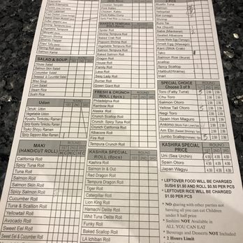Kashira Sushi - AYCE menu - Japanese Near Me - Los Angeles, California
