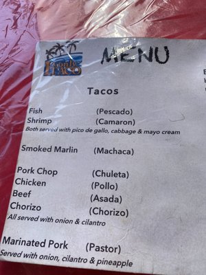 Menu photo 4 1 & Only Tacos Cabo San Lucas, BCS
