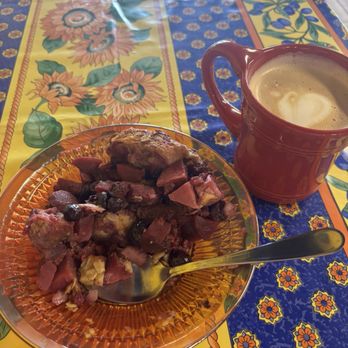 The French Door Cafe - Apple berry crisp with latte. - Cafes Near Me - Carlsbad, California The French Door Cafe - Apple berry crisp with latte. - Cafes Near Me - Carlsbad, California