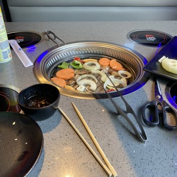 KPOT Korean BBQ & Hot Pot - My vegetables cooking on the grill. - Korean Near Me - Murfreesboro, Tennessee