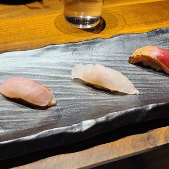 Akikos - Zuke- soy cured bluefin Madai- sea bream Ji Kinmedai- goldeneye red snapper Right to left - Sushi Bars Near Me - San Francisco, California Akikos - Zuke- soy cured bluefin Madai- sea bream Ji Kinmedai- goldeneye red snapper Right to left - Sushi Bars Near Me - San Francisco, California