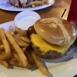 Bacon cheeseburger with fries and a side of ranch was super delicious