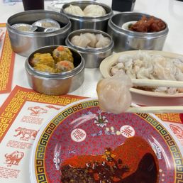 Har gow, siu mai, XLB, chicken feet, BBQ pork buns, and shrimp & rice paper rolls.