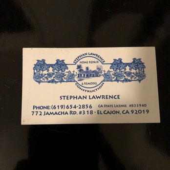 Stephan Lawrence Construction - the name of the business card - Plumbing Near Me - El Cajon, California Stephan Lawrence Construction - the name of the business card - Plumbing Near Me - El Cajon, California