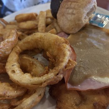 Fredericksburg Brewing - Schinken schnitzel with fries and onion rings - Breweries Near Me - Fredericksburg, Texas Fredericksburg Brewing - Schinken schnitzel with fries and onion rings - Breweries Near Me - Fredericksburg, Texas