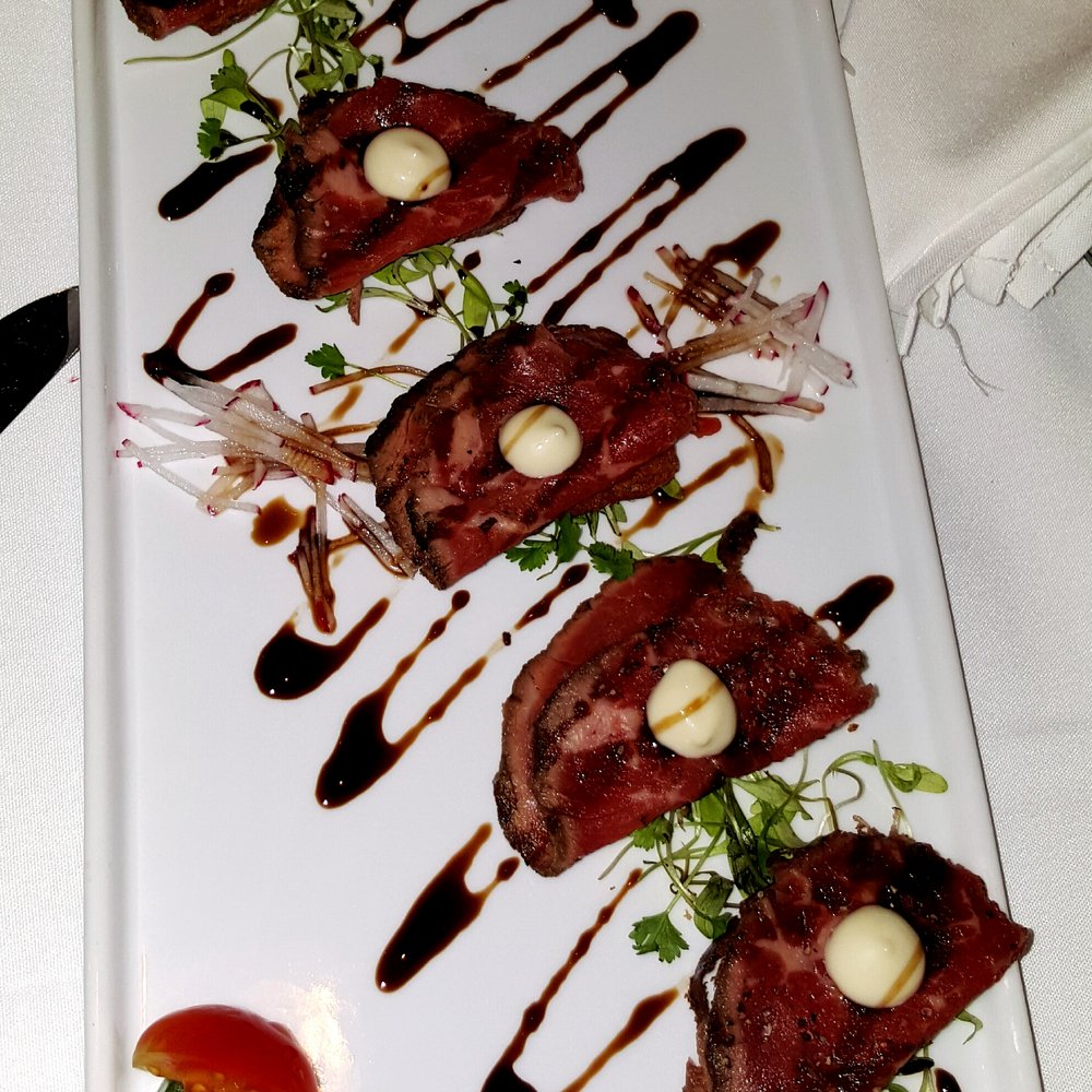 Bordeaux - Aged Beef Carpaccio Pastrami Spiced Beef, Garlic Aioli, Balsamic Glaze, Crostini - Kosher Near Me - Midwood, New York