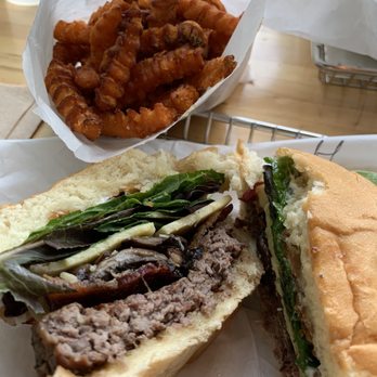 Cubby's - Houdini Burger - overcooked patty, but soft bun and nicely placed tasty greens. Meh. Sweet potato fries - crispy outer, soft inner. - New American Near Me - Lehi, Utah Cubby's - Houdini Burger - overcooked patty, but soft bun and nicely placed tasty greens. Meh. Sweet potato fries - crispy outer, soft inner. - New American Near Me - Lehi, Utah