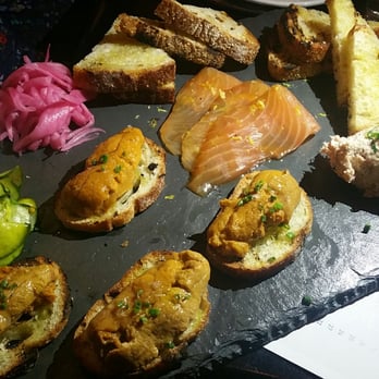 Row 34 - Seaport - Smoked salmon, uni toast and trout pate - New American Near Me - Boston, Massachusetts