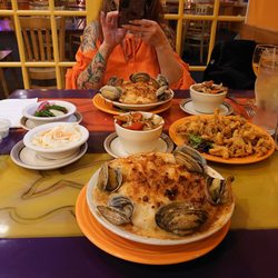 Mikey B's - Seafood Casseroles, Coleslaw, Cucumber salad, Mixed Veggies and an order of Whole Belly Clams.