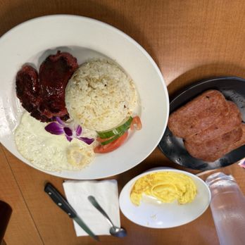 Guieb Cafe - Longsilog with a side of spam and scrambled eggs - New American Near Me - Honolulu, Hawaii