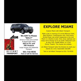 Alliant Transport - Alliant has the Explore Miami Program that can take as many as 8 people
to many interesting places
in Miami - Town Car Service Near Me